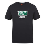 The Siena College Club Plain Tee by Canterbury from WRS Canterbury showcases "Siena Rugby" in bright green and white against a premium cotton-heavy black fabric, offering both comfort and style. Fans can personalize it, elevating this tee beyond a standard CCC Club Plain T-shirt.