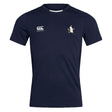 Stay cool during intense training in the Five Star Rugby Club Dry Tee by EMB Canterbury. This navy tee features a white Canterbury logo, an embroidered crest, and moisture-wicking Vapodri Technology for breathable comfort.