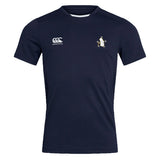 Stay cool during intense training in the Five Star Rugby Club Dry Tee by EMB Canterbury. This navy tee features a white Canterbury logo, an embroidered crest, and moisture-wicking Vapodri Technology for breathable comfort.