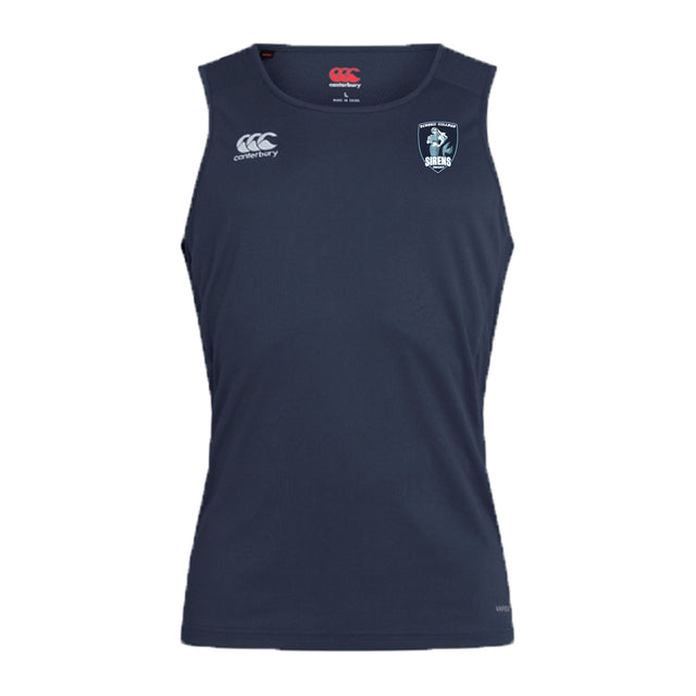 Sleeveless navy blue Eckerd College Club Dry Singlet by EMB Canterbury with team and EMB Canterbury logos on the chest—ideal athletic gear for top performance.
