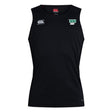 The Siena College Club Dry Singlet by EMB Canterbury is a black sleeveless sports vest featuring the Canterbury logo and "Siena Rugby" text, enhanced with Vapodri Technology for breathability and comfort—ideal for any Canterbury enthusiast.