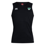 The Siena College Club Dry Singlet by EMB Canterbury is a black sleeveless sports vest featuring the Canterbury logo and "Siena Rugby" text, enhanced with Vapodri Technology for breathability and comfort—ideal for any Canterbury enthusiast.