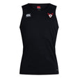 The Superior Rugby Club Dry Singlet by EMB Canterbury is a sleeveless black athletic top with Club Dry Vapodri Technology, a white Canterbury logo on the right chest, and a red and white "S" emblem on the left chest.
