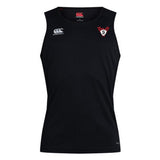 The Superior Rugby Club Dry Singlet by EMB Canterbury is a sleeveless black athletic top with Club Dry Vapodri Technology, a white Canterbury logo on the right chest, and a red and white "S" emblem on the left chest.