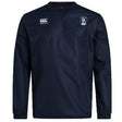 The Eckerd College Club Vaposhield Contact Top by EMB Canterbury is a navy blue long-sleeve training top with the Canterbury logo on the right chest and club crest on the left, ideal for practice or post-match wear.