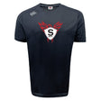 The WRS Canterbury Superior Rugby Tempo Vapodri T-Shirt is a black short-sleeve tee with a red and white phoenix emblem, "S RFC" on the chest, and Canterbury logo on the right shoulder. VapoDri tech ensures moisture-wicking comfort during play.