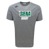 The Siena College Tempo Vapodri T-Shirt by WRS Canterbury features "Siena Rugby" text, shoulder logos, and CCC branding. Designed with VapoDri technology for optimal moisture-wicking and comfort during play.