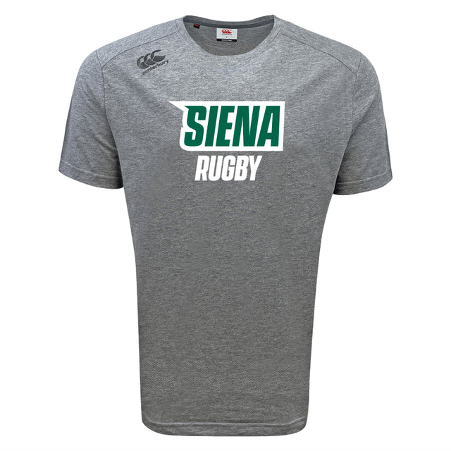 The Siena College Tempo Vapodri T-Shirt by WRS Canterbury features "Siena Rugby" text, shoulder logos, and CCC branding. Designed with VapoDri technology for optimal moisture-wicking and comfort during play.