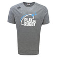 The Play Rugby USA Tempo Vapodri T-Shirt by WRS Canterbury features "PLAY RUGBY USA" text, a blue front graphic, and Canterbury logo on the shoulder—designed for athletic performance, comfort, and style.