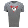 The WRS Canterbury Superior Rugby Tempo Vapodri T-Shirt features a grey short sleeve design, red and white phoenix and shield "S RFC" logo on the front, VapoDri moisture-wicking tech, and a small Canterbury logo on the right shoulder.