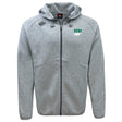 The Siena College Tempo Vapodri Full-Zip Hoodie by EMB Canterbury is a gray hoodie featuring a hood, adjustable drawstrings, "Siena Rugby" logo on the chest, a small emblem on the shoulder, and Canterbury branding. It uses VapoDri technology for moisture-wicking comfort.