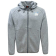 The Play Rugby USA Tempo Vapodri Full-Zip Hoodie by EMB Canterbury features a "Play Rugby" logo on the left chest, moisture-wicking VapoDri fabric, two front pockets, and a light gray full-zip design for comfort.