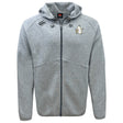 Stay comfortable during any activity in the Five Star Rugby Tempo Vapodri Full-Zip Hoodie by EMB Canterbury, featuring light grey moisture-wicking fabric, a hood, two front pockets, and embroidered logos on the chest and shoulder.