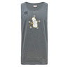 The WRS Canterbury Five Star Rugby Tempo Vapodri Singlet is a gray, sleeveless athletic shirt featuring a white-gloved hand with a magnifying glass and five stars, made from recycled polyester for eco-friendly comfort.