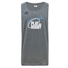 The Play Rugby USA Tempo Vapodri Singlet by WRS Canterbury is a gray sleeveless top with "PLAY RUGBY USA" and blue swoosh on the front, Canterbury logo on the left shoulder, made from recycled polyester with moisture-wicking VapoDri tech.