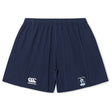 Eckerd College Yokohama Short by EMB Canterbury: Navy blue rugby shorts with elastic waistband, white Canterbury logo on the left leg, and sports team crest on the right. Perfect for athletic performance and style.