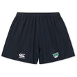 The Siena College Yokohama Short by EMB Canterbury is black with an embroidered Siena Rugby logo and a Canterbury logo at the bottom, featuring a silicone gripper for enhanced comfort and fit.