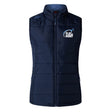 The EMB Canterbury Play Rugby USA Women's Elite Microlite Gilet features a "Play Rugby" chest logo, high collar, and Thermoreg bonded fleece—making this navy insulated vest perfect for chilly days.