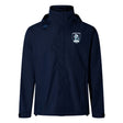The EMB Canterbury Eckerd College Elite Storm Jacket is a navy blue hooded waterproof jacket with a front zipper, adjustable cuffs, and a "SIRENS" crest on the chest, made from Vaposhield outdoor specialist fabrics.