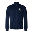 The Five Star Rugby Elite Windstopper Jacket by EMB Canterbury is a navy zip-up with side pockets and features an embroidered penguin and stars on the left chest.