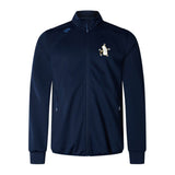 The Five Star Rugby Elite Windstopper Jacket by EMB Canterbury is a navy zip-up with side pockets and features an embroidered penguin and stars on the left chest.