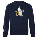 The Five Star Rugby Club Crew Sweatshirt by WRS Canterbury is a navy blue, ultra-soft top with a cartoon golf bag, clubs, and five white stars on the chest, plus a small embroidered CCC logo on the left sleeve.