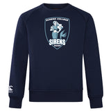 The Eckerd College Club Crew Sweatshirt by Canterbury in navy blue features the Sirens Rugby team logo and an embroidered CCC logo on the sleeve. Brand: WRS Canterbury.