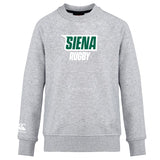 The Siena College Club Crew Sweatshirt by WRS Canterbury features "Siena Rugby" in green and white, with an embroidered CCC logo on the left sleeve. Its ultra-soft fabric guarantees maximum comfort.