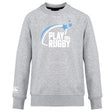 The Play Rugby USA Club Crew Sweatshirt by WRS Canterbury features "PLAY RUGBY USA" text, blue stars, a swoosh graphic, ultra soft fabric, and an embroidered CCC logo on the front for added style.