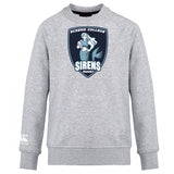 The Eckerd College Club Crew Sweatshirt by Canterbury from WRS Canterbury is a light grey, ultra-soft sweatshirt featuring the "Eckerd College Sirens Rugby" logo with a mermaid and ball on the front plus an embroidered CCC logo.