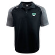 The EMB Canterbury Siena College Elite Polo has a black and gray design with the "Siena Rugby" logo on the left chest. Made with Vapodri fabrics, it's lightweight and durable, offering comfort and performance on or off the field.