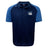 The Play Rugby USA Elite Polo by EMB Canterbury features navy and light blue, a "Play Rugby" chest logo, Canterbury shoulder logo, and is made with moisture-wicking Vapodri fabric for all-day comfort.
