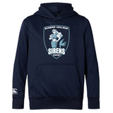 The WRS Canterbury Eckerd College Club Lightweight Hoodie features a navy design with the Sirens Rugby mermaid logo holding a rugby ball on the front and includes a convenient kangaroo pocket.