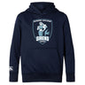 The WRS Canterbury Eckerd College Club Lightweight Hoodie features a navy design with the Sirens Rugby mermaid logo holding a rugby ball on the front and includes a convenient kangaroo pocket.