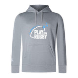 The Play Rugby USA Club Lightweight Hoodie by WRS Canterbury features "PLAY USA RUGBY" and a rugby ball graphic in white and blue, with a kangaroo pocket. Ideal for Canterbury Club fans seeking comfort and style.