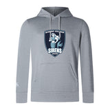 The Eckerd College Club Lightweight Hoodie by Canterbury from WRS Canterbury features a light gray design, kangaroo pocket, and Sirens Rugby logo with a mermaid holding a rugby ball on the front.