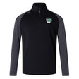 The Siena College Elite First Layer by EMB Canterbury is a black and gray long-sleeve half-zip pullover with "Siena Rugby" on the chest and Canterbury on the shoulder, designed with breathable VapoDri technology for quick-drying comfort.
