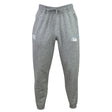 The Play Rugby USA Leisure Sweatpant by EMB Canterbury features gray organic cotton, an elastic waistband with drawstring, and two white thigh logos, shown front-facing on a white background.