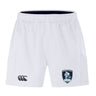 The EMB Canterbury Eckerd College Advantage Short 2.0 features an elastic waistband, Sirens team logo on the right leg, and Canterbury logo on the left—ideal for sustainable sportswear enthusiasts.