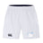 The Play Rugby USA Advantage Short 2.0 by EMB Canterbury features an elastic waistband, side pockets, black Canterbury logo on the left, and a blue "Play Rugby USA" logo with stars on the right leg. Made from recycled materials.