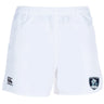 The Eckerd College Advantage Rugby Shorts by EMB Canterbury feature an elastic waistband, Canterbury logo on the left, Sirens rugby team crest on the right, and provide comfort and durability for serious players.