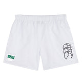 EMB Canterbury's Siena College Tactic Short blends style and function for rugby enthusiasts, featuring a black logo on the right and a green "Siena Rugby" emblem on the left.