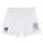 The EMB Canterbury Eckerd College Tactic Short is a white lightweight men's gym short with an elastic waistband, blue team logo on the left leg, and black graphic on the right—perfect as rugby or classic Canterbury shorts.