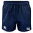 The Play Rugby USA Advantage Rugby Shorts by EMB Canterbury feature a navy blue design, elastic waistband, moisture-wicking fabric, white Canterbury logo on the left leg, and the "Play Rugby USA" logo on the right leg.
