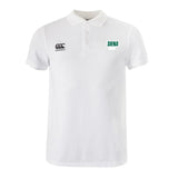 The Siena College Waimak Polo by EMB Canterbury is a white classic featuring a collar, the Canterbury logo on the left, and "Siena Rugby" text on the right. Made from a cotton-polyester blend, it balances style and performance.
