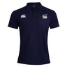 The Play Rugby USA Waimak Polo by EMB Canterbury is a navy blue short-sleeve rugby shirt with "Play Rugby" and the Canterbury logo on the front.