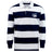 The EMB Mudoo Play Rugby USA Classic Long Sleeve Hooped Rugby Jersey features wide navy and white stripes, a white collar, and a "Play Rugby" logo on the chest for timeless style and comfort.