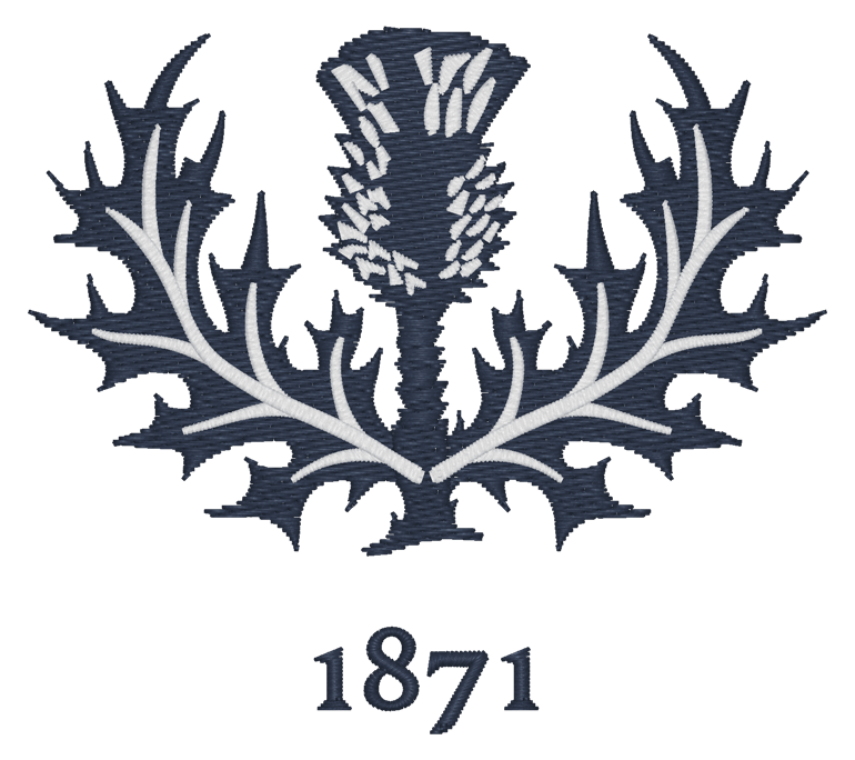 The Nations of Rugby Scotland Vintage Dad Cap by EMB S&S Activewear features a stylized embroidered thistle with leaves and "1871" below—perfect for showcasing Scottish rugby heritage in vintage style.