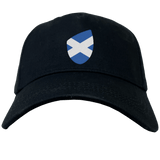 Just in: EMB Canterbury's Scotland Shield Flex Drill Cap in black featuring a shield with the iconic blue and white saltire emblem.