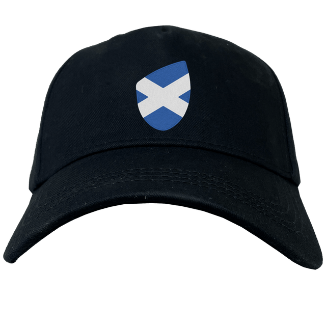 Just in: EMB Canterbury's Scotland Shield Flex Drill Cap in black featuring a shield with the iconic blue and white saltire emblem.